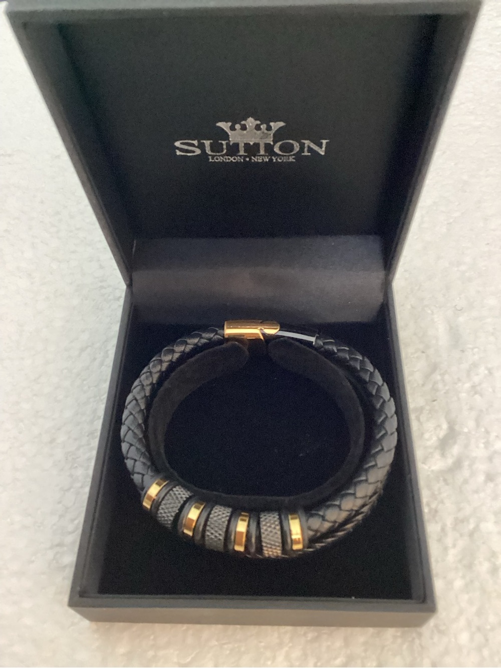 Rhona Sutton Black Titan Leather Stainless Steel Bracelet